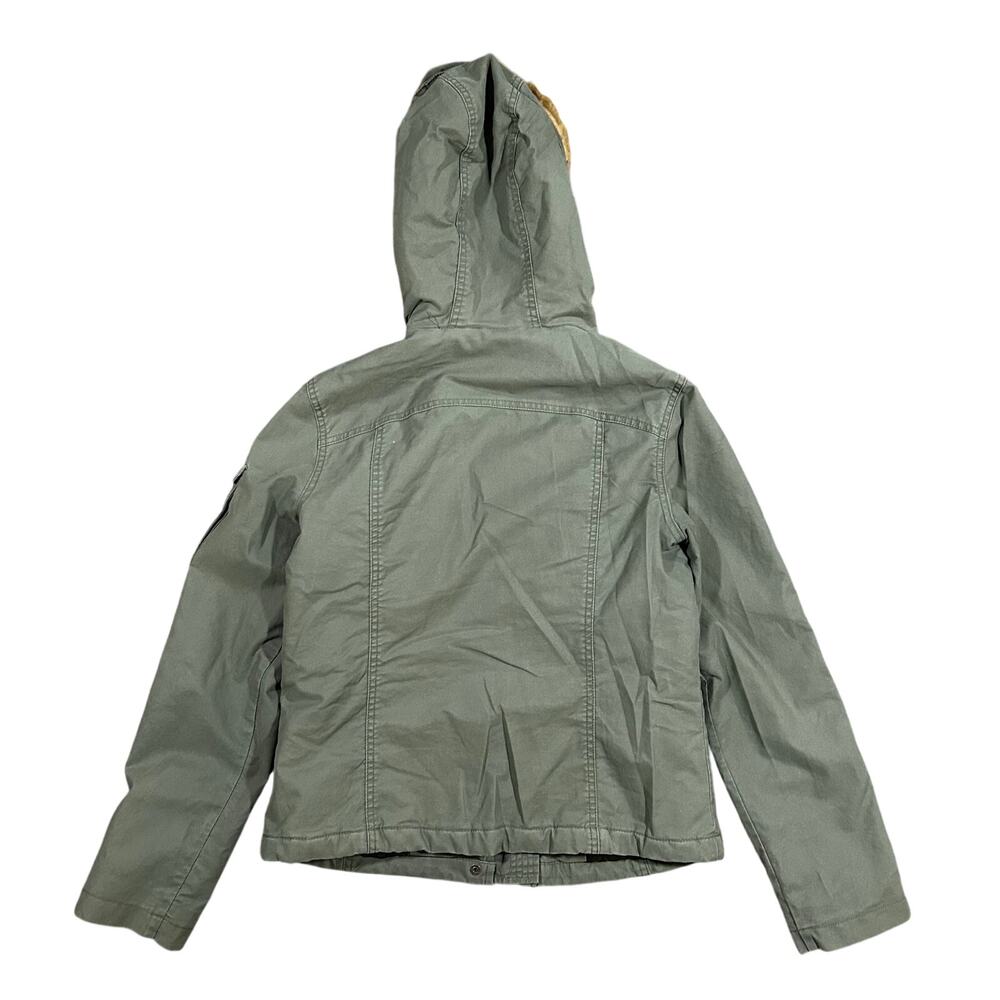 Vintage Y2K Old Navy Faux Fur Hood Jacket Womens Medium Metal Clasps Military - Picture 6 of 6